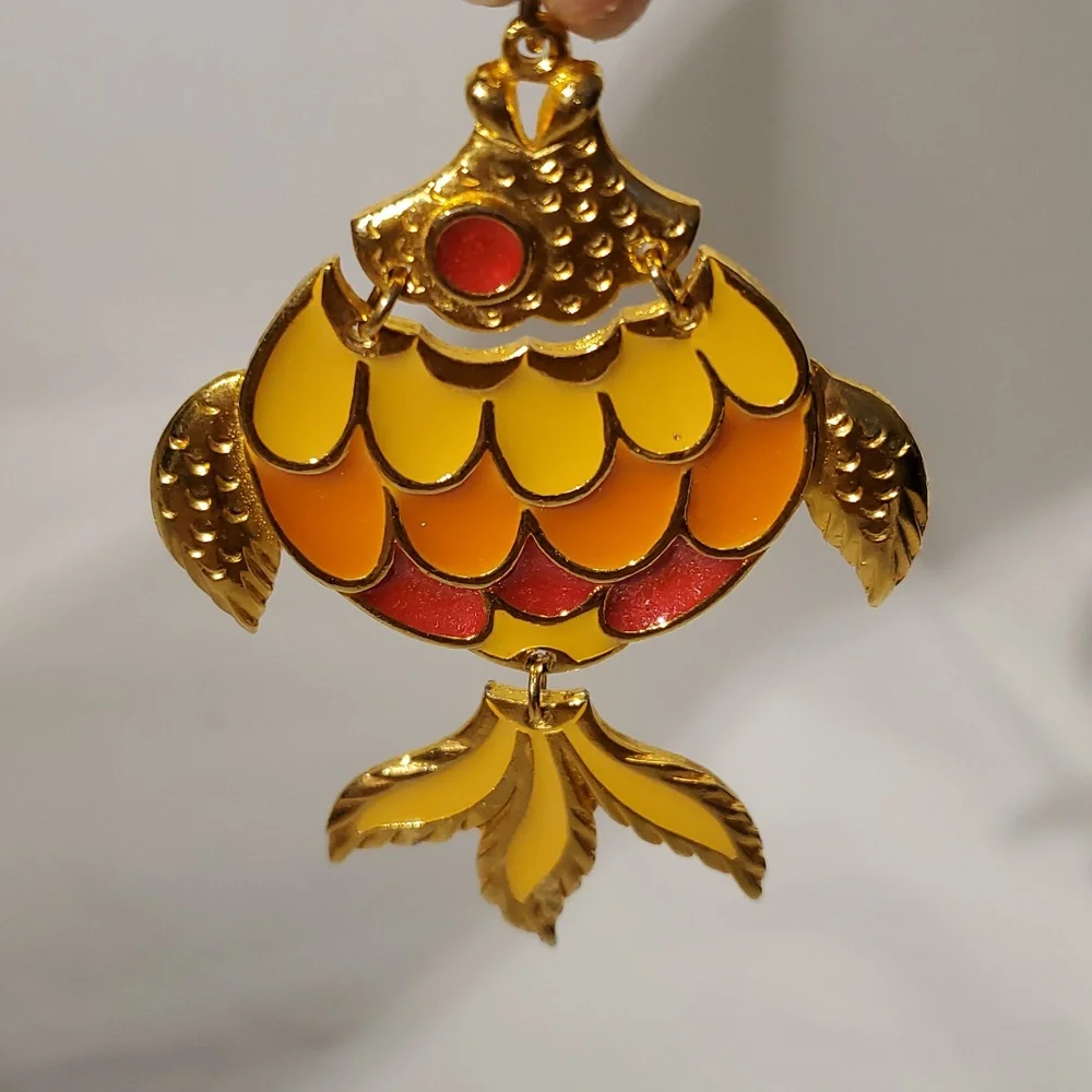 Vintage Gold and Orange Fish Pendant GUC